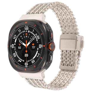 For Samsung Galaxy Watch Ultra 47mm Magnetic Snap Clasp Steel Mesh Metal Watch Band(Starlight Color)