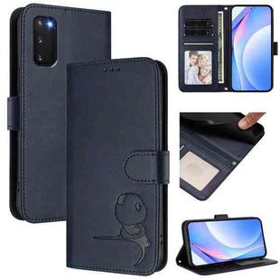 For Samsung Galaxy S20 FE Litter Panda Embossing RFID Leather Phone Case with Lanyard(Blue)