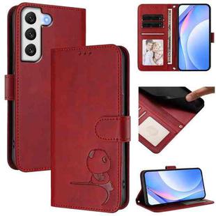 For Samsung Galaxy S21 FE 5G Litter Panda Embossing RFID Leather Phone Case with Lanyard(Wine Red)