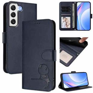 For Samsung Galaxy S22+ 5G Litter Panda Embossing RFID Leather Phone Case with Lanyard(Blue)