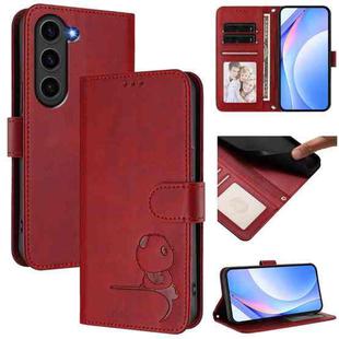 For Samsung Galaxy S23 5G Litter Panda Embossing RFID Leather Phone Case with Lanyard(Wine Red)