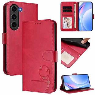 For Samsung Galaxy S23 5G Litter Panda Embossing RFID Leather Phone Case with Lanyard(Rose Red)
