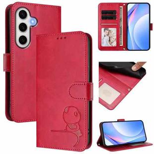 For Samsung Galaxy S24 FE 5G Litter Panda Embossing RFID Leather Phone Case with Lanyard(Rose Red)