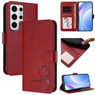 For Samsung Galaxy S24 Ultra 5G Litter Panda Embossing RFID Leather Phone Case with Lanyard(Wine Red)