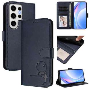 For Samsung Galaxy S24 Ultra 5G Litter Panda Embossing RFID Leather Phone Case with Lanyard(Blue)
