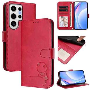 For Samsung Galaxy S24 Ultra 5G Litter Panda Embossing RFID Leather Phone Case with Lanyard(Rose Red)