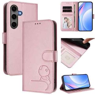 For Samsung Galaxy S25+ / S24+ 5G Litter Panda Embossing RFID Leather Phone Case with Lanyard(Pink)