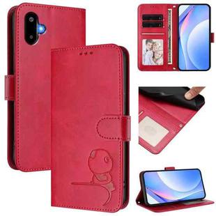 For Samsung Galaxy F06 5G / M06 5G Litter Panda Embossing RFID Leather Phone Case with Lanyard(Rose Red)