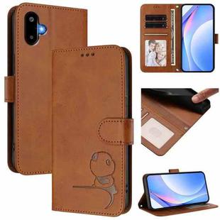 For Samsung Galaxy F06 5G / M06 5G Litter Panda Embossing RFID Leather Phone Case with Lanyard(Brown)