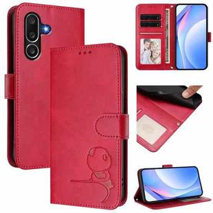 For Samsung Galaxy M56 5G Litter Panda Embossing RFID Leather Phone Case with Lanyard(Rose Red)
