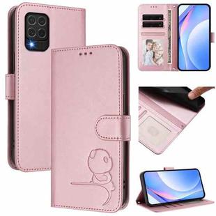 For Samsung Galaxy M62 / F62 4G Litter Panda Embossing RFID Leather Phone Case with Lanyard(Pink)