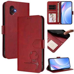 For Samsung Galaxy XCover6 Pro Litter Panda Embossing RFID Leather Phone Case with Lanyard(Wine Red)