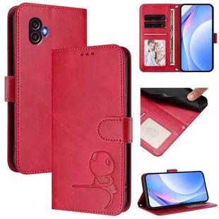 For Samsung Galaxy XCover6 Pro Litter Panda Embossing RFID Leather Phone Case with Lanyard(Rose Red)