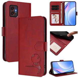 For Samsung Galaxy XCover7 Pro Litter Panda Embossing RFID Leather Phone Case with Lanyard(Wine Red)