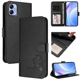 For Samsung Galaxy A04e / F04 / M04 Litter Panda Embossing RFID Leather Phone Case with Lanyard(Black)