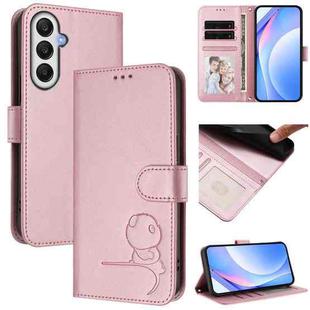 For Samsung Galaxy A05s 4G / F14 4G Litter Panda Embossing RFID Leather Phone Case with Lanyard(Pink)