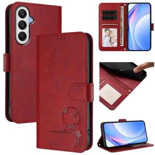For Samsung Galaxy A05s 4G / F14 4G Litter Panda Embossing RFID Leather Phone Case with Lanyard(Wine Red)