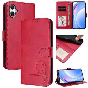 For Samsung Galaxy A07 4G Litter Panda Embossing RFID Leather Phone Case with Lanyard(Rose Red)