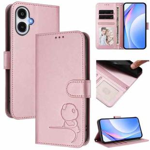 For Samsung Galaxy A25e / A25 5G JP Litter Panda Embossing RFID Leather Phone Case with Lanyard(Pink)