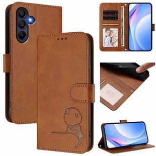 For Samsung Galaxy A26 5G Litter Panda Embossing RFID Leather Phone Case with Lanyard(Brown)