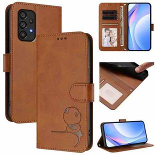 For Samsung Galaxy A53 5G Litter Panda Embossing RFID Leather Phone Case with Lanyard(Brown)