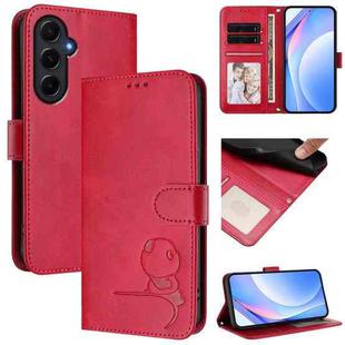 For Samsung Galaxy A55 5G Litter Panda Embossing RFID Leather Phone Case with Lanyard(Rose Red)