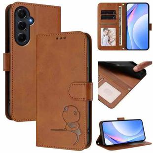 For Samsung Galaxy A55 5G Litter Panda Embossing RFID Leather Phone Case with Lanyard(Brown)