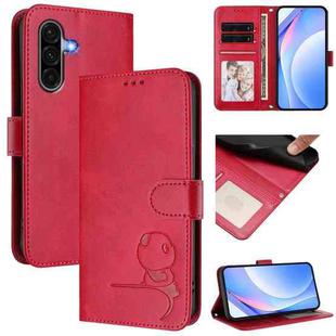 For Samsung Galaxy A56 5G / A36 5G Litter Panda Embossing RFID Leather Phone Case with Lanyard(Rose Red)