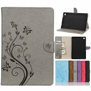 For Samsung Galaxy Tab A7 10.4 (2020) T505 Butterfly Flower Embossing Pattern Horizontal Flip Leather Case with Holder & Card Slots & Wallet(Grey)