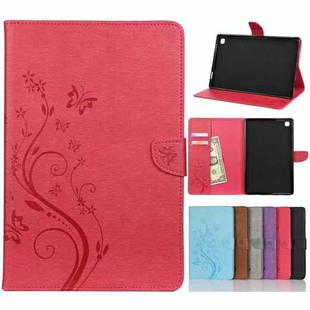 For Samsung Galaxy Tab A7 10.4 (2020) T505 Butterfly Flower Embossing Pattern Horizontal Flip Leather Case with Holder & Card Slots & Wallet(Magenta)