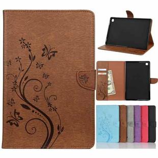For Samsung Galaxy Tab A7 10.4 (2020) T505 Butterfly Flower Embossing Pattern Horizontal Flip Leather Case with Holder & Card Slots & Wallet(Brown)