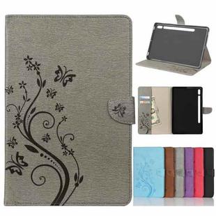For Samsung Galaxy Tab S8 / Galaxy Tab S7 T870 / T875 Butterfly Flower Embossing Pattern Horizontal Flip Leather Case with Holder & Card Slots & Wallet(Grey)