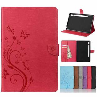 For Samsung Galaxy Tab S8 / Galaxy Tab S7 T870 / T875 Butterfly Flower Embossing Pattern Horizontal Flip Leather Case with Holder & Card Slots & Wallet(Magenta)