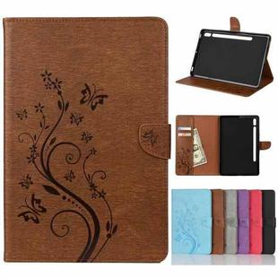 For Samsung Galaxy Tab S8 / Galaxy Tab S7 T870 / T875 Butterfly Flower Embossing Pattern Horizontal Flip Leather Case with Holder & Card Slots & Wallet(Brown)