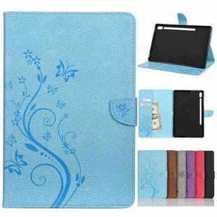 For Samsung Galaxy Tab S6 T860 / T865 Butterfly Flower Embossing Pattern Horizontal Flip Leather Case with Holder & Card Slots & Wallet(Blue)