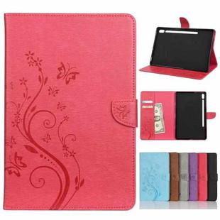 For Samsung Galaxy Tab S6 T860 / T865 Butterfly Flower Embossing Pattern Horizontal Flip Leather Case with Holder & Card Slots & Wallet(Magenta)