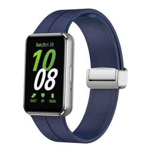 For Samsung Galaxy Fit 3 Magnetic Fold Silver Buckle Silicone Watch Band(Blue)