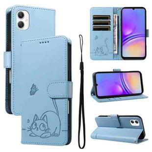 For Samsung Galaxy A07 5G Adorable Cat Embossed Pattern Flip Leather Phone Case(Sky Blue)