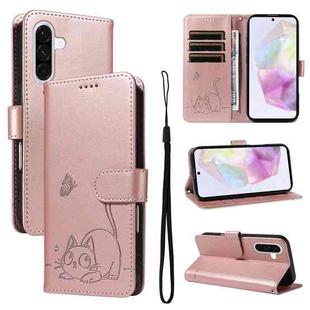 For Samsung Galaxy A36 5G / M56 5G Adorable Cat Embossed Pattern Flip Leather Phone Case(Rose Gold)