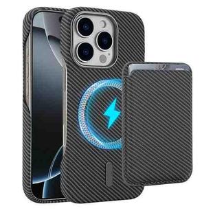 For iPhone 16 Pro Max Carbon Fiber MagSafe Magnetic Card Holder Phone Case(Grey)