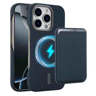 For iPhone 16 Pro Max Carbon Fiber MagSafe Magnetic Card Holder Phone Case(Blue)