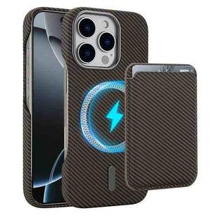 For iPhone 16 Pro Max Carbon Fiber MagSafe Magnetic Card Holder Phone Case(Brown)
