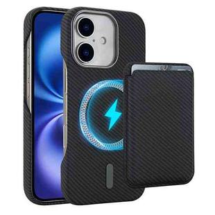 For iPhone 16 Plus Carbon Fiber MagSafe Magnetic Card Holder Phone Case(Black)
