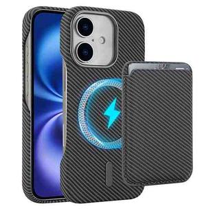 For iPhone 16 Plus Carbon Fiber MagSafe Magnetic Card Holder Phone Case(Grey)