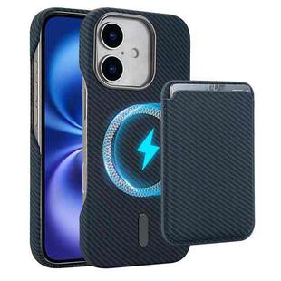 For iPhone 16 Plus Carbon Fiber MagSafe Magnetic Card Holder Phone Case(Blue)