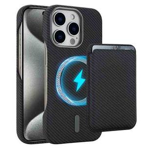 For iPhone 15 Pro Max Carbon Fiber MagSafe Magnetic Card Holder Phone Case(Black)