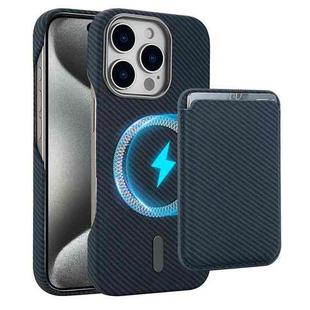 For iPhone 15 Pro Max Carbon Fiber MagSafe Magnetic Card Holder Phone Case(Blue)