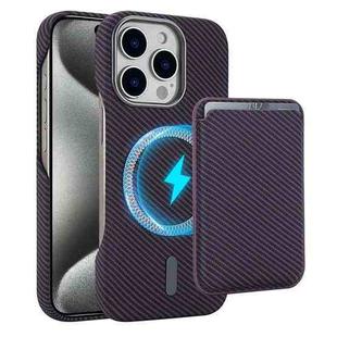 For iPhone 15 Pro Max Carbon Fiber MagSafe Magnetic Card Holder Phone Case(Purple)