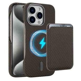 For iPhone 15 Pro Max Carbon Fiber MagSafe Magnetic Card Holder Phone Case(Brown)