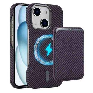For iPhone 15 Carbon Fiber MagSafe Magnetic Card Holder Phone Case(Purple)